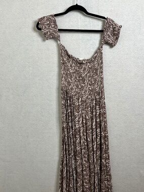 Blush B Floral Smocked Maxi Dress Brown Cream Boho Flowy Size Large